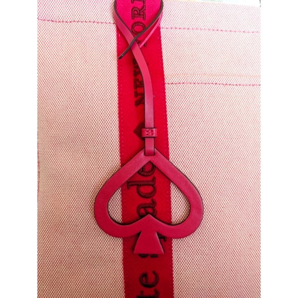KATE SPADE Pink Kip Large CANVAS TOTE with Spade Charm and Signature Strap - Picture 6 of 17